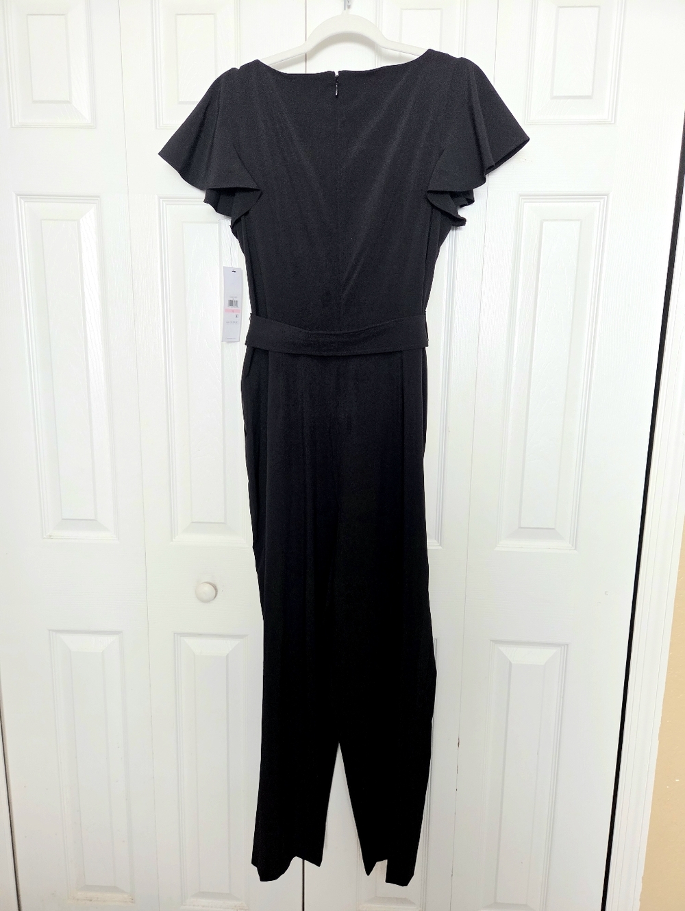 Calvin Klein Black Flutter-Sleeve Jumpsuit with Waist Tie - Picture 4 of 11